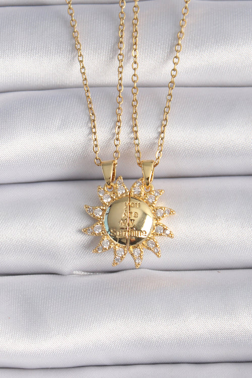 316L Çelik Gold Renk Zirkon Taşlı Güneş Model İşleme Yazı Detay Arkadaş Kolyesi TG27BKO9288