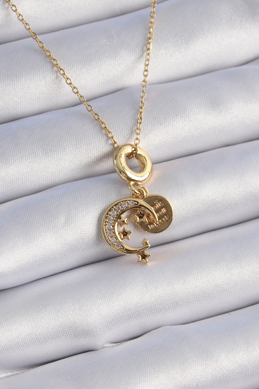 316L Çelik Gold Renk Zirkon Taşlı Ay Yıldız Model Charm Model Kadın Kolye TG27BKO9312