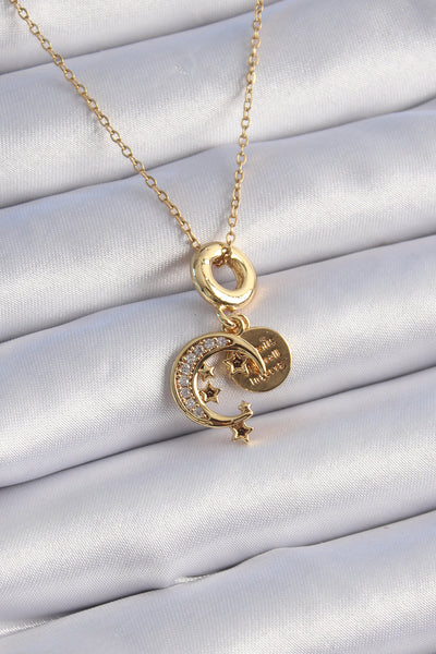 316L Çelik Gold Renk Zirkon Taşlı Ay Yıldız Model Charm Model Kadın Kolye TG27BKO9312