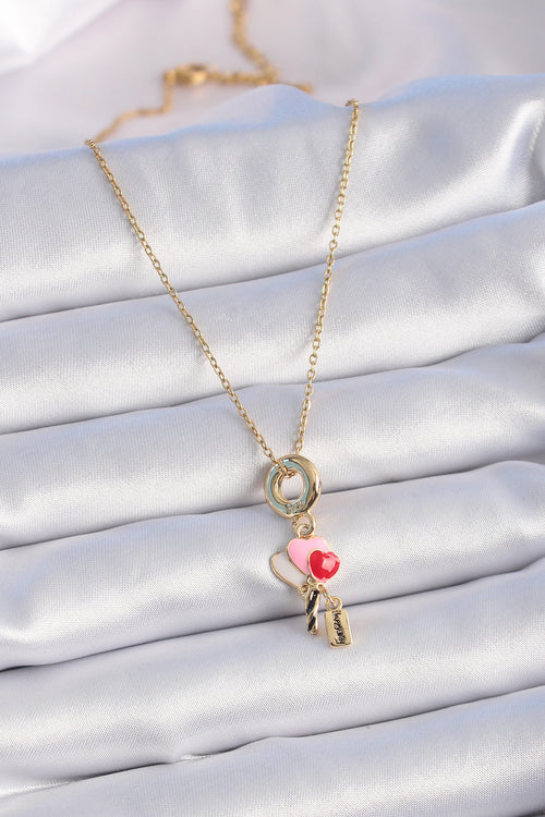 316L Çelik Gold Renk Renkli Kalp Figür Charm Model Kadın Kolye TG27BKO9320 - görsel 2