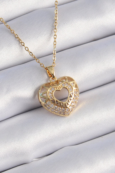 316L Çelik Gold Renk Zirkon Taşlı Kalp Model Vintage Kadın Kolye TG27BKO9325