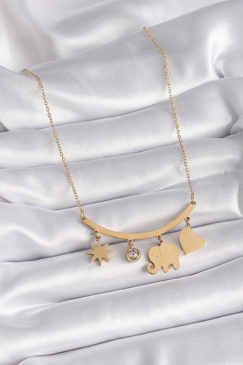316L Çelik Gold Renk Fil Figür Zirkon Taş Detay Kadın Kolye TG27BKO9408 - görsel 2