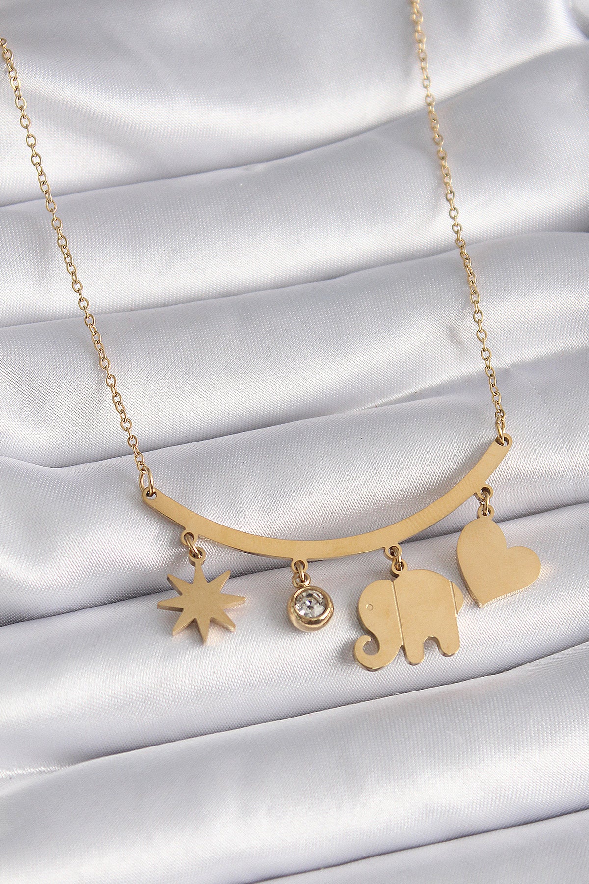 316L Çelik Gold Renk Fil Figür Zirkon Taş Detay Kadın Kolye TG27BKO9408 - Çok Renkli / Standart