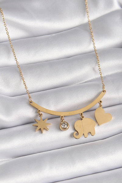 316L Çelik Gold Renk Fil Figür Zirkon Taş Detay Kadın Kolye TG27BKO9408
