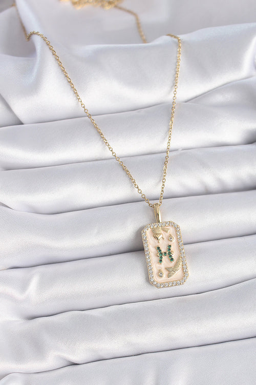 316L Çelik Gold Renk Zincir Balık Burcu Zirkon Taşlı Kadın Kolye TG27BKO9463 - görsel 2