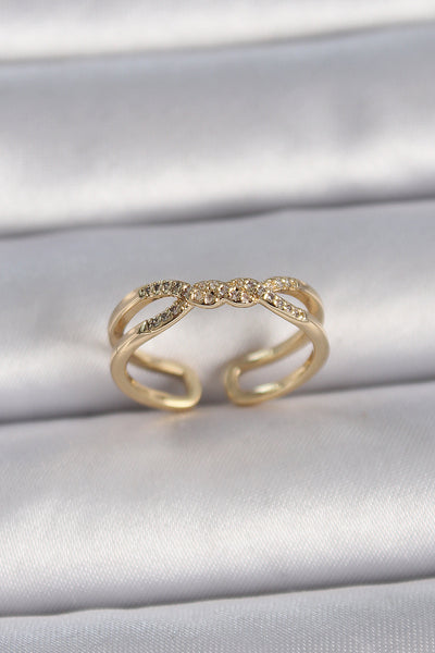 Pirinç Gold Renk Ayarlanabilir Zirkon Taşlı Sarmal Model Kadın Yüzük TG27BYK3400