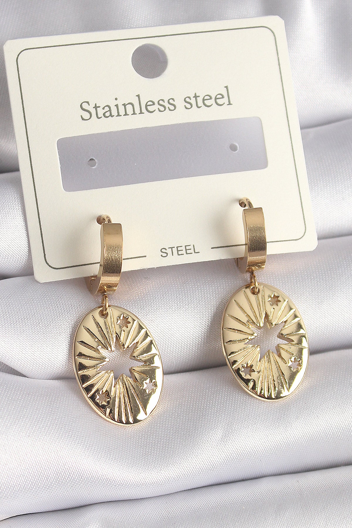 316L Çelik Gold Renk Kutup Yıldız İşleme Kadın Küpe TG27BKP9696 - Çok Renkli / Standart