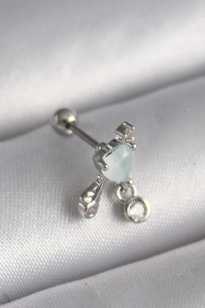 316L Çelik Gümüş Renk Beyaz Minelik Kalp Sallantı Zirkon Taş Detay Tragus Piercing TG27PR1229