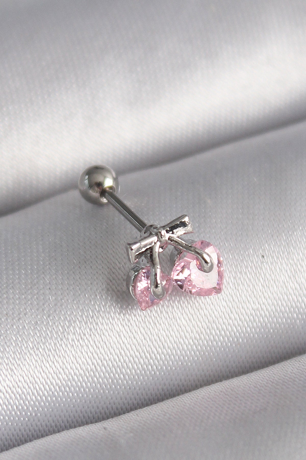 316L Çelik Gümüş Renk Pembe Zirkon Taşlı Kalp Tragus Piercing TG27PR1235 - Çok Renkli / Standart