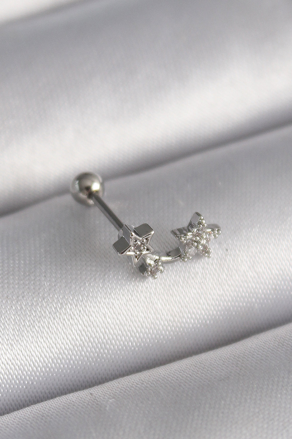 316L Çelik Gümüş Renk Zirkon Taşlı Yıldız Tragus Piercing TG27PR1245