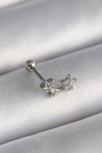 316L Çelik Gümüş Renk Zirkon Taşlı Yıldız Tragus Piercing TG27PR1245