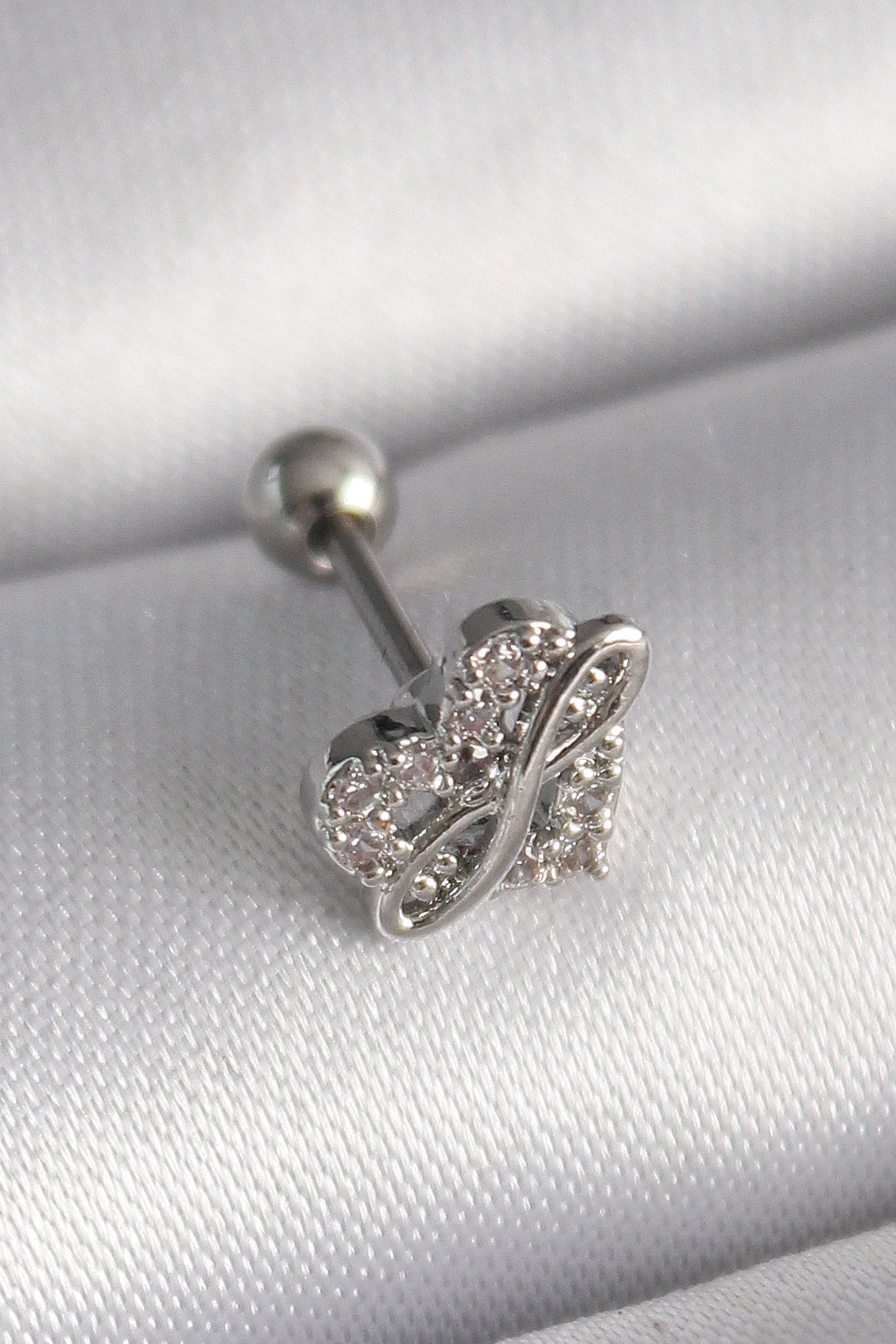 316L Çelik Gümüş Renk Zirkon Taşlı Sonsuzluk Detay Tragus Piercing TG27PR1249 - Çok Renkli / Standart