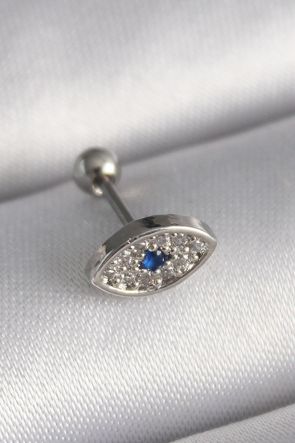 316L Çelik Gümüş Renk Zirkon Taşlı Göz Tragus Piercing TG27PR1253