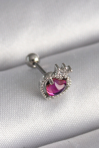 316L Çelik Gümüş Renk Pembe Mineli Kalp Zirkon Taş Detaylı Taç Tragus Piercing TG27PR1263