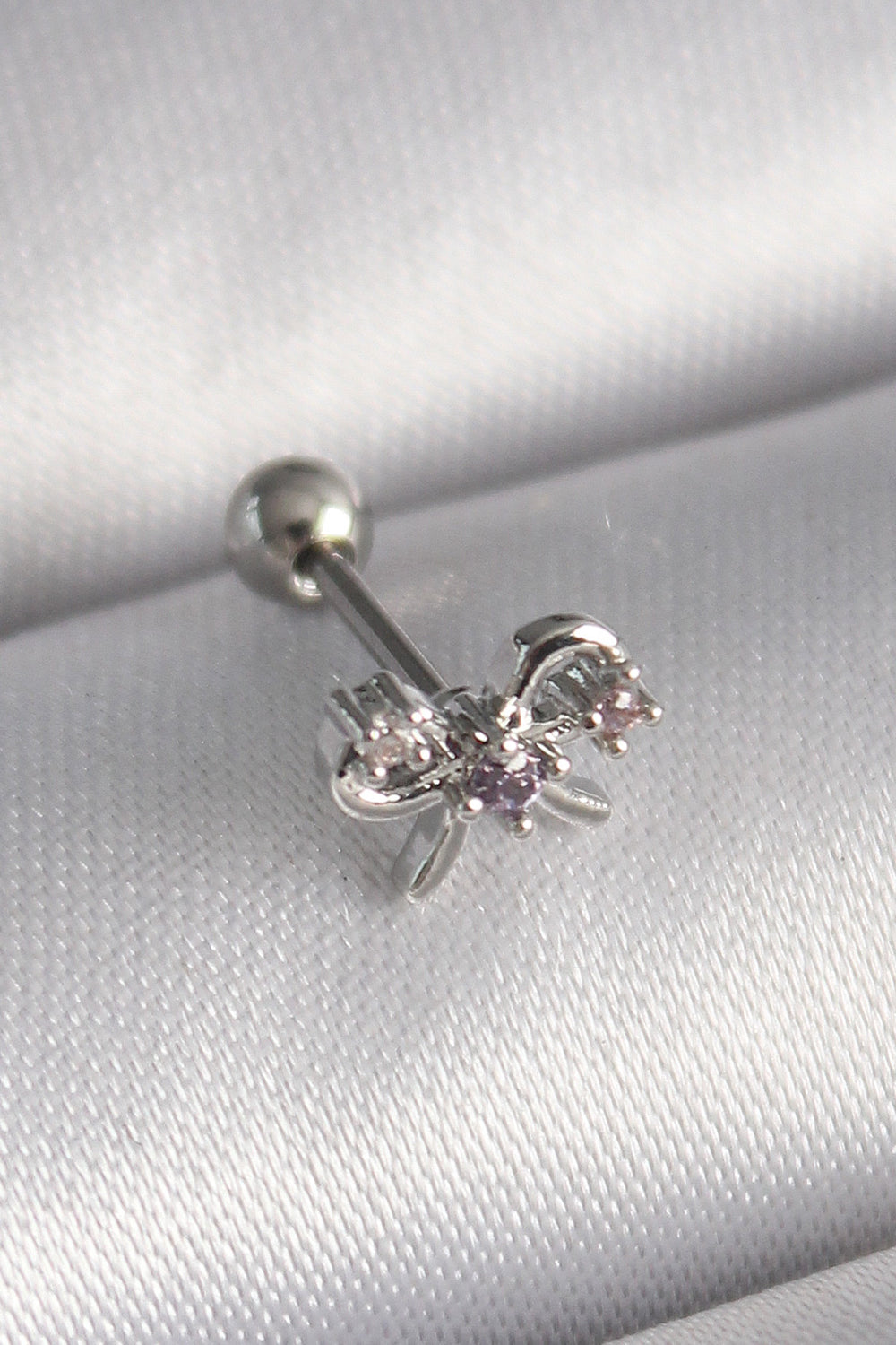 316L Çelik Gümüş Renk Zirkon Taşlı Kurdele Tragus Piercing TG27PR1265