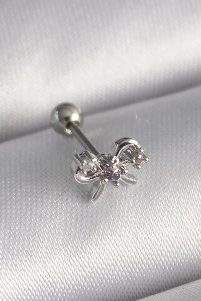 316L Çelik Gümüş Renk Zirkon Taşlı Kurdele Tragus Piercing TG27PR1265