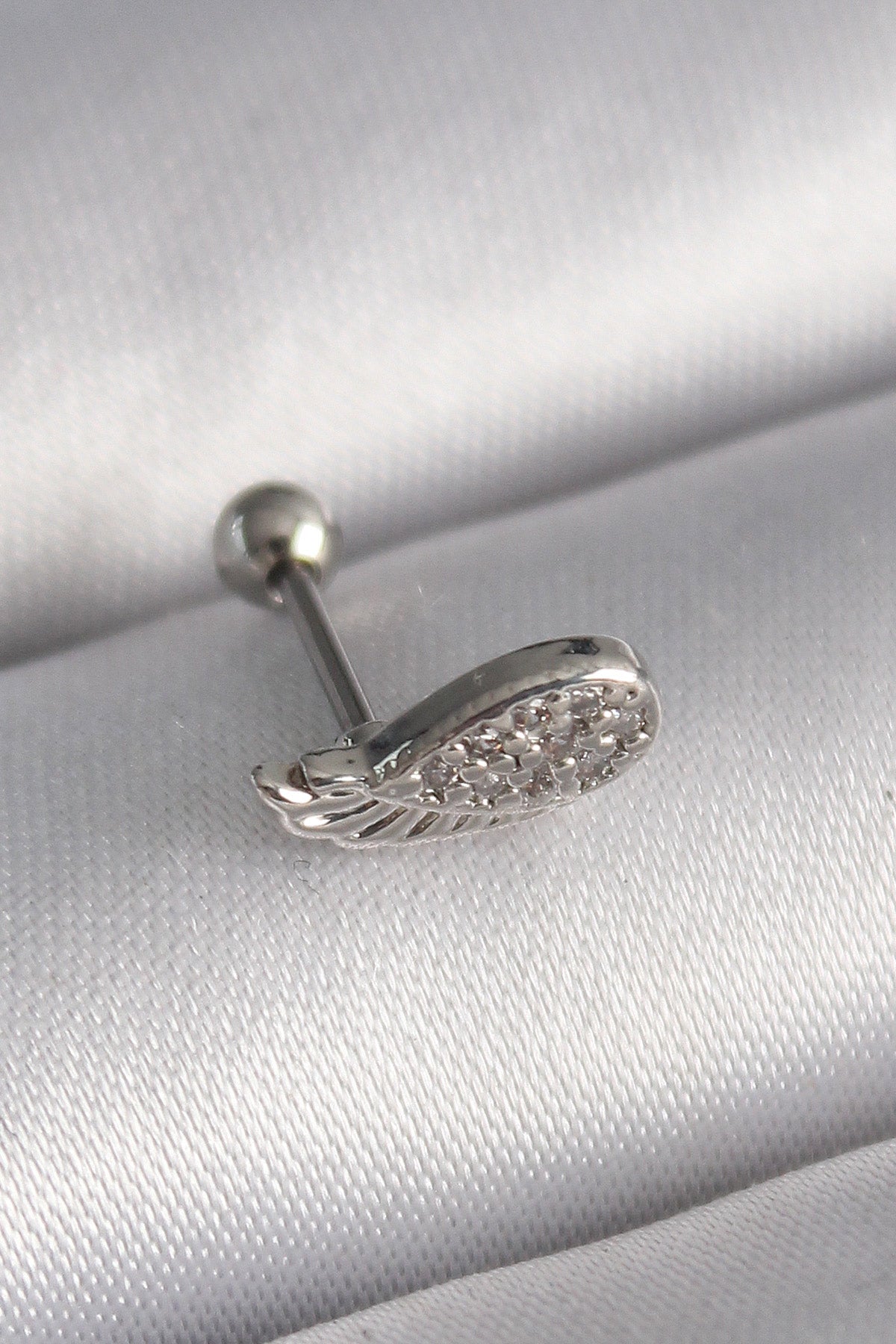 316L Çelik Gümüş Renk Zirkon Taşlı Kanat Tragus Piercing TG27PR1269 - Çok Renkli / Standart