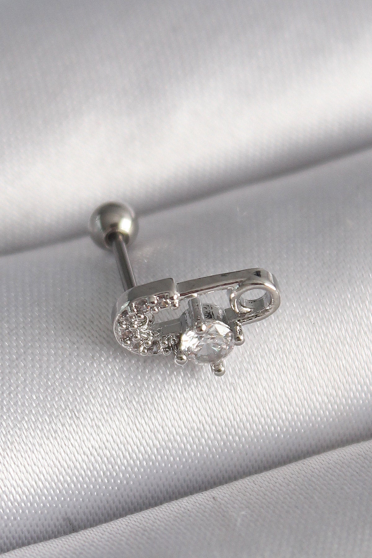 316L Çelik Gümüş Renk Zirkon Taşlı Toplu İğne Tragus Piercing TG27PR1275 - Çok Renkli / Standart