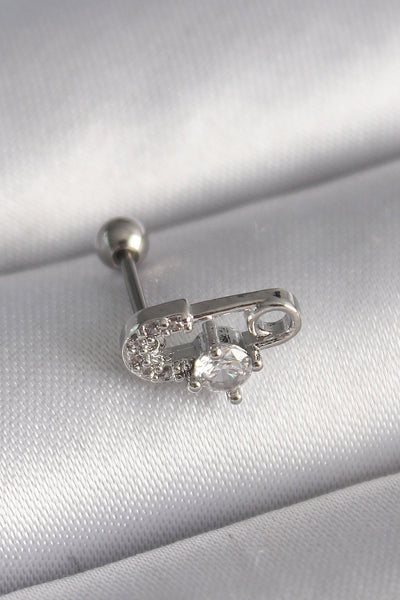 316L Çelik Gümüş Renk Zirkon Taşlı Toplu İğne Tragus Piercing TG27PR1275