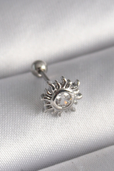 316L Çelik Gümüş Renk Zirkon Taşlı Güneş Tragus Piercing TG27PR1279