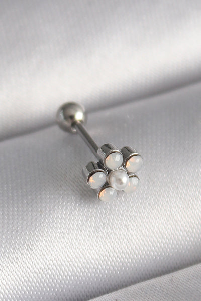316L Çelik Gümüş Renk Zirkon Taşlı Çiçek Model Tragus Piercing TG27PR1283
