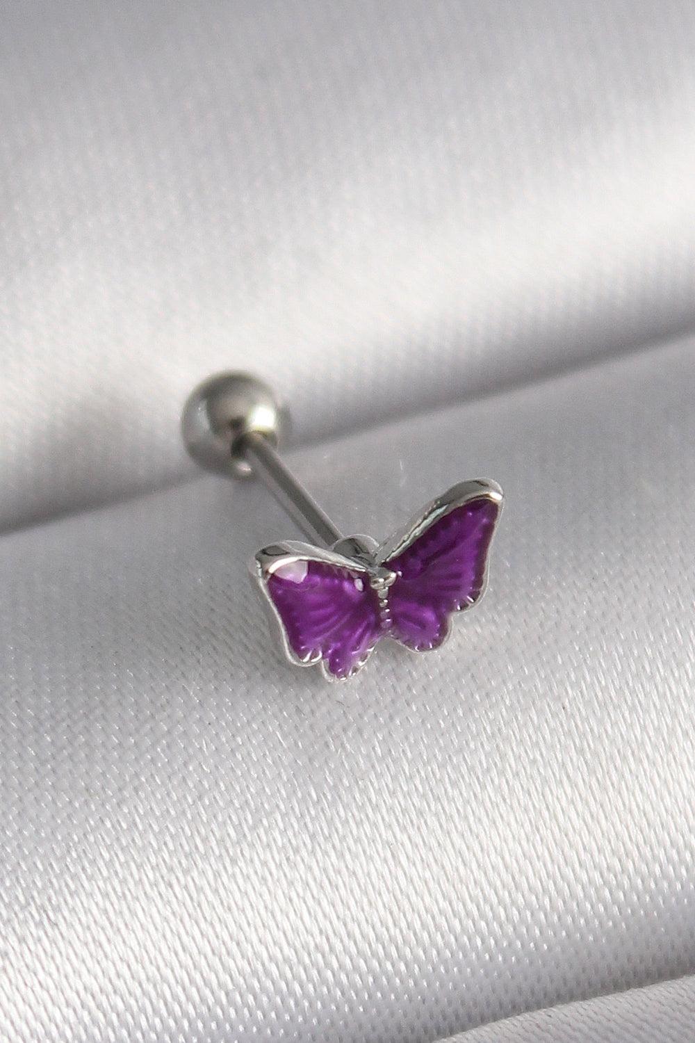 316L Çelik Gümüş Renk Mor Kelebek Model Tragus Piercing TG27PR1287