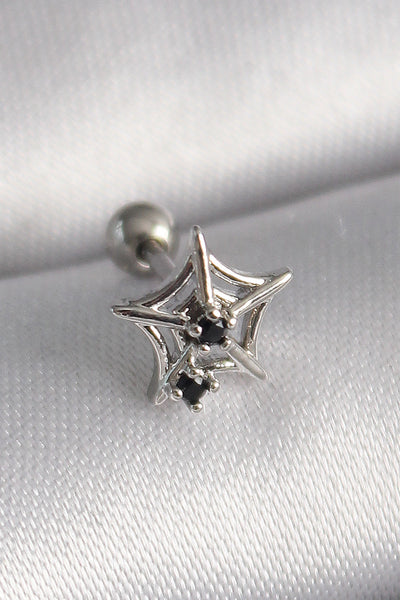 316L Çelik Gümüş Renk Siyah Zirkon Taş Detay Örümcek Ağ Model Tragus Piercing TG27PR1293