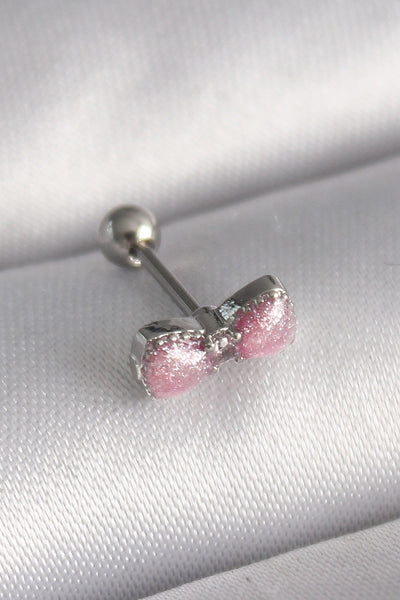 316L Çelik Gümüş Renk Pembe Kurdele Zirkon Taş Detay Tragus Piercing TG27PR1295