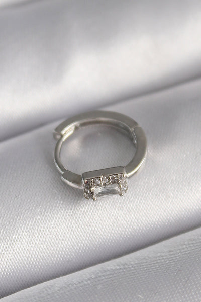 316L Çelik Gümüş Renk Kare Zirkon Taşlı Tragus Piercing TG27PR1309