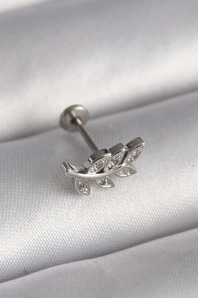 316L Çelik Gümüş Renk Dal Model Zirkon Taş Detaylı Tragus Piercing TG27PR1343
