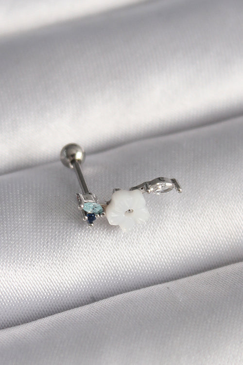 316L Çelik Gümüş Renk Zirkon Taş Detay Beyaz Çiçek Model Tragus Piercing TG27PR1359
