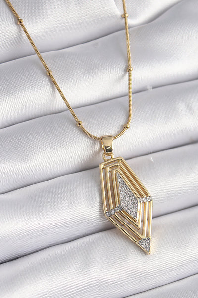 316L Çelik Gold Renk Zirkon Taşlı Vintage Model Kadın Kolye TG27BKO9762