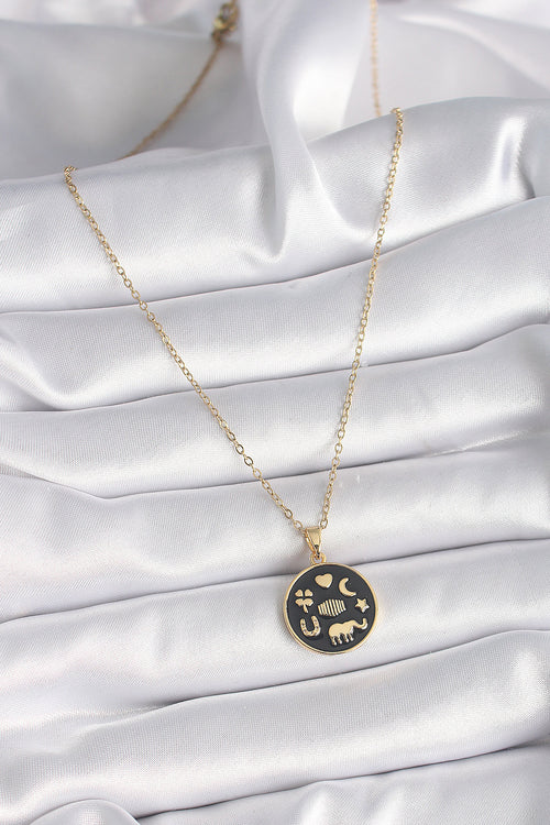 316L Çelik Gold Renk Siyah Şans Kolyesi TG27BKO9547 - görsel 2