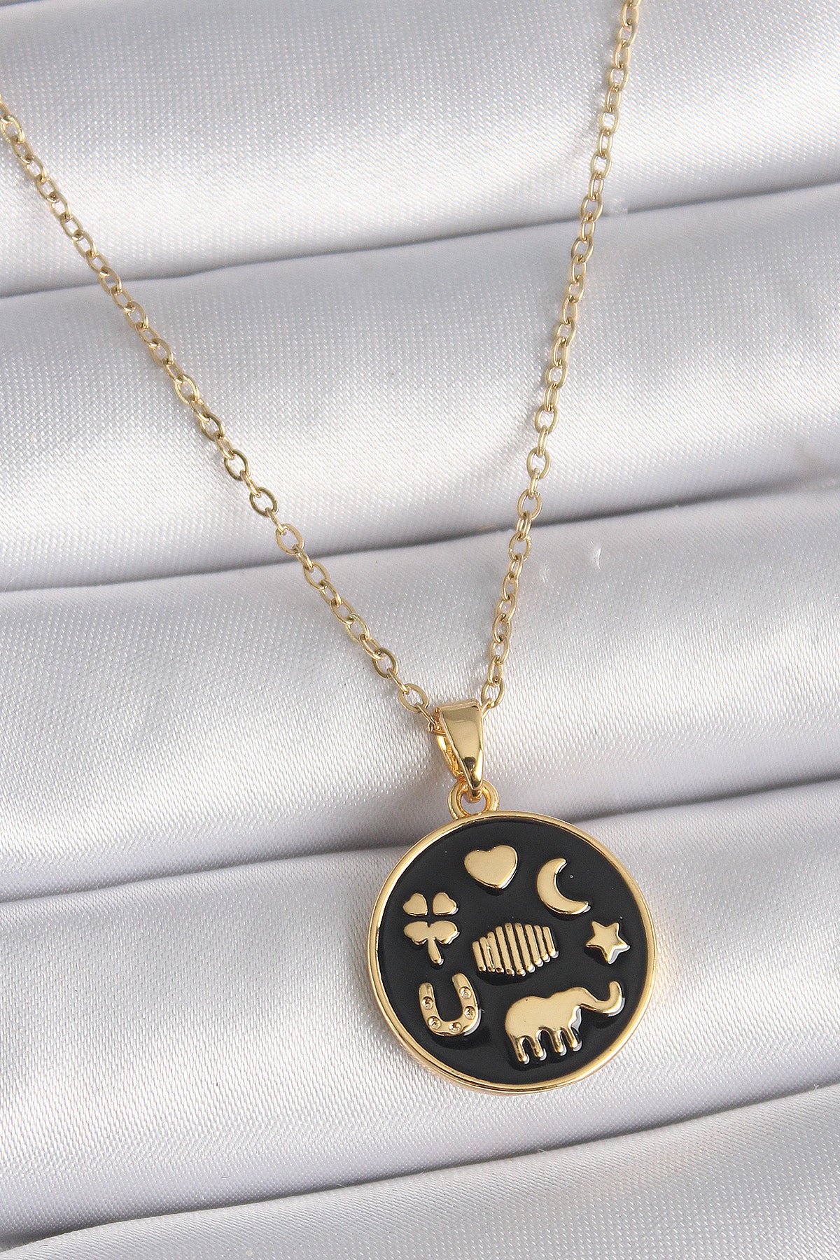 316L Çelik Gold Renk Siyah Şans Kolyesi TG27BKO9547 - Çok Renkli / Standart