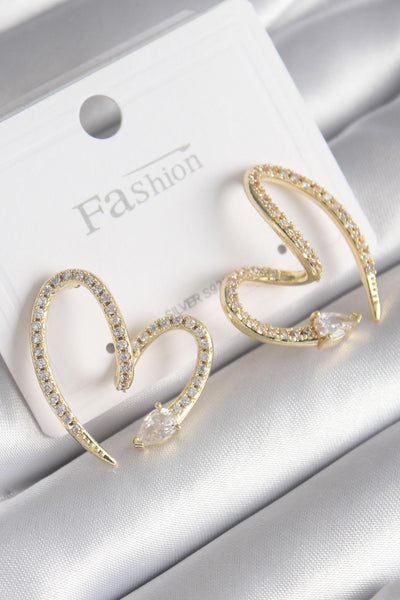 Pirinç Gold Renk Zirkon Taşlı Yılan Kalp Model Kadın Küpe TG27BKP9741