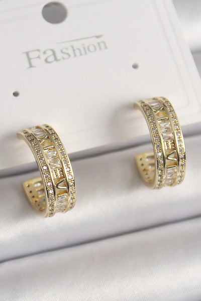 Pirinç Gold Renk Zirkon Taşlı İşleme Detay Halka Model Kadın Küpe TG27BKP9913