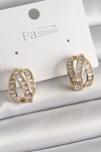 Pirinç Gold Renk Zirkon Taşlı Düğüm Halka Model Kadın Küpe TG27BKP9943