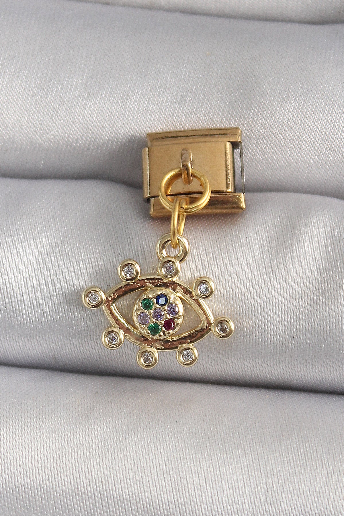 316L Çelik Gold Renk Sallantı Zirkon Taşlı Göz Model Nomination Charm TG27BC1195 - Çok Renkli / Standart