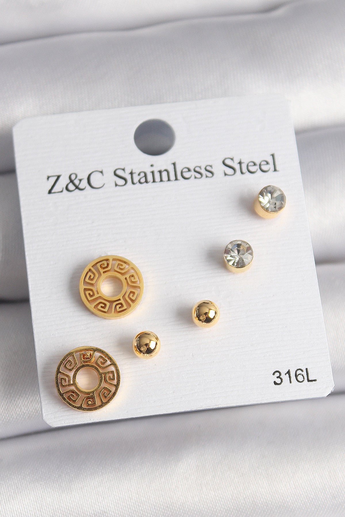 316L Çelik Gold Renk Zirkon Taşı Labirent Model Kadın Küpe Seti TG27BKP10011 - Çok Renkli / Standart