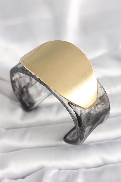 Siyah Mermer Desen Akrilik Plastik Gold Oval Plaka Model Vintage Kadın Bilezik TG27BB6683