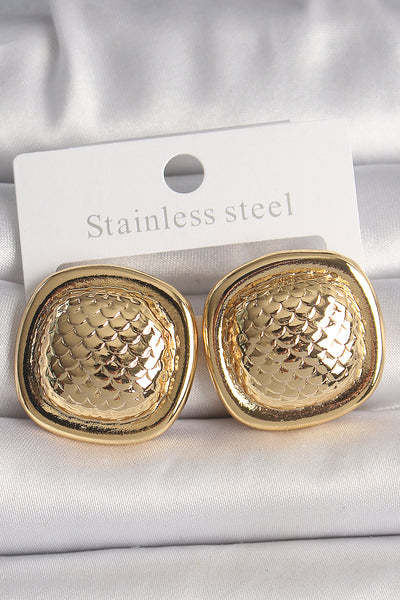 Pirinç Gold Renk İşlemeli Kare Model Kadın Küpe TG27BKP10149