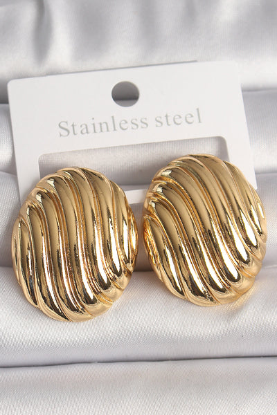 Pirinç Gold Renk İşlemeli Oval Model Kadın Küpe TG27BKP10151