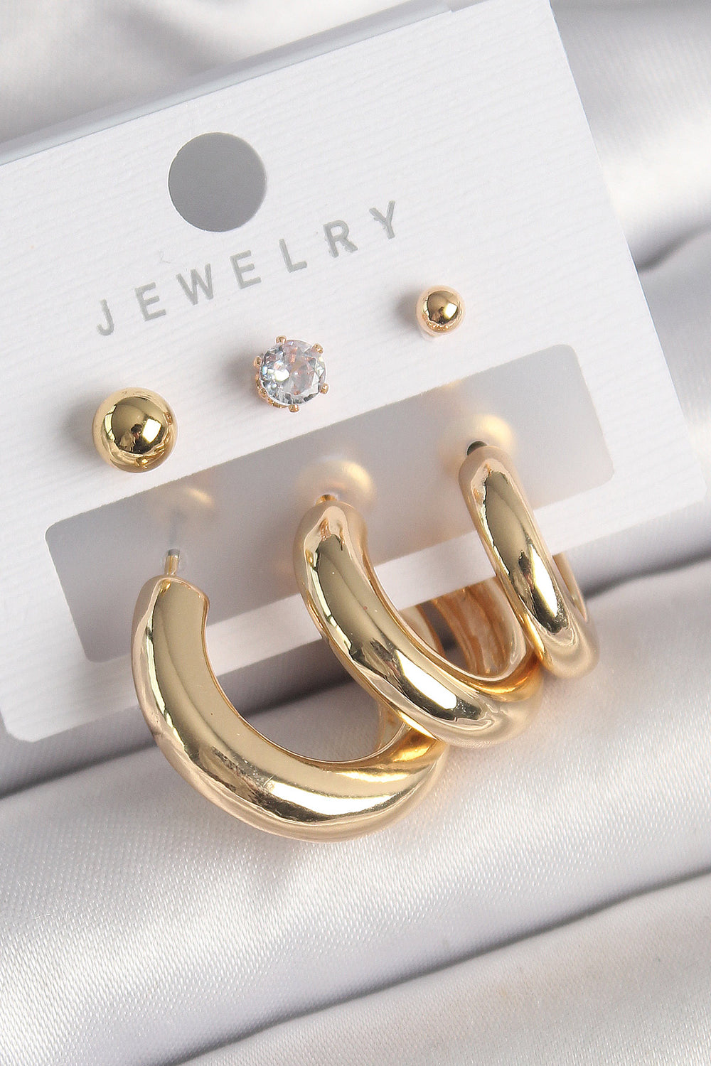 Pirinç Gold Renk Halka Model Zirkon Taşlı Topçuk Detay Kadın Küpe TG27BKP10306