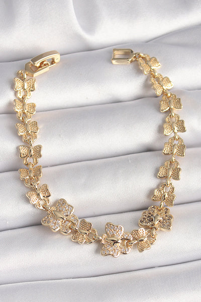 Pirinç Gold Renk Zirkon Taşlı Kelebek Model Zincir Kadın Bileklik TG27BB6834
