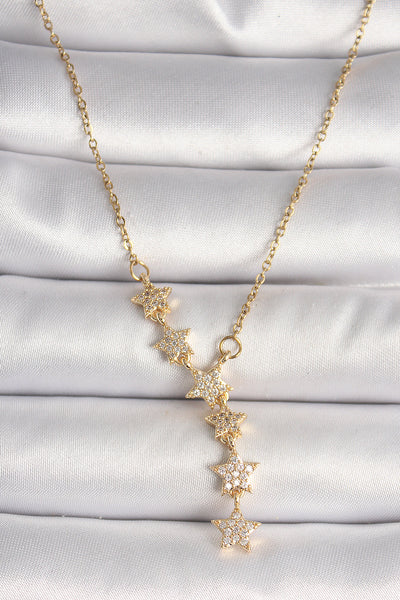 316L Çelik Gold Renk Zincir Zirkon Taşlı Yıldız Model Kadın Kolye TG27BKO9903