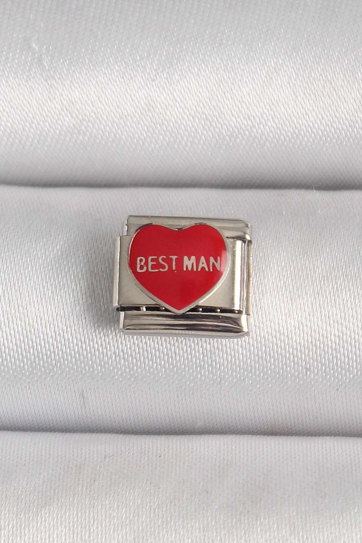 316L Çelik Gümüş Renk 'Best Man' Yazılı Kırmızı Kalp İşlemeli Nomination Charm TG27BC1208 - Çok Renkli / Standart