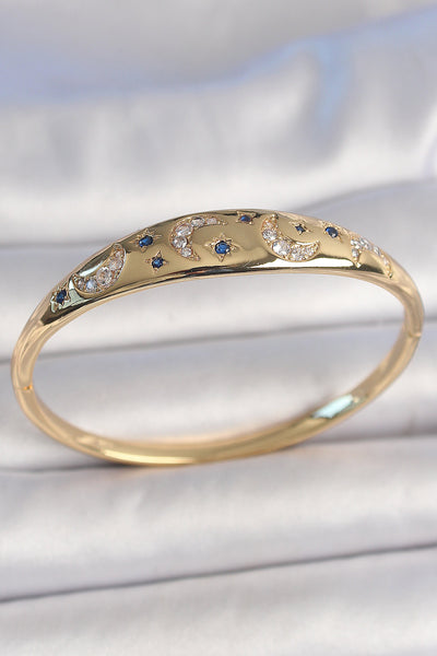Pirinç Gold Renk Zirkon Taşlı Hilal İşleme Mavi Taşlı Yıldız Detay Kadın Kelepçe TG27BB6920
