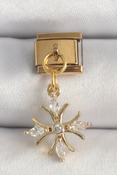 316L Çelik Gold Renk Sallantı Zirkon Taşlı Kar Tanesi Model Nomination Charm TG27BC1341