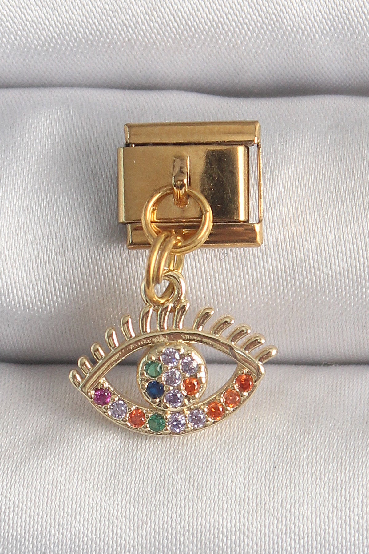316L Çelik Gold Renk Sallantı Renkli Zirkon Taşlı Göz Model Nomination Charm TG27BC1346 - Çok Renkli / Standart
