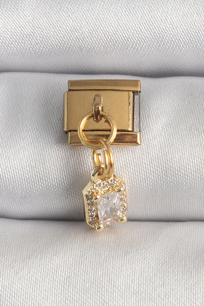 316L Çelik Gold Renk Sallantı Zirkon Taşlı Kare Model Nomination Charm TG27BC1348